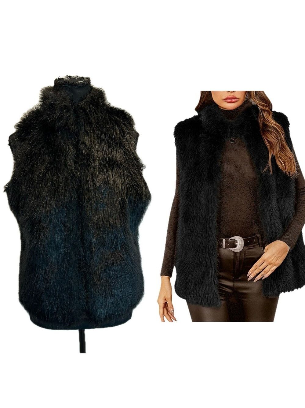 Holt Renfrew black faux fur vest high neck Sz S